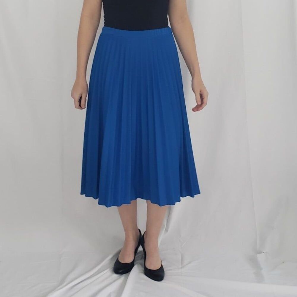 Vintage Royal Blue Pleated Midi Skirt